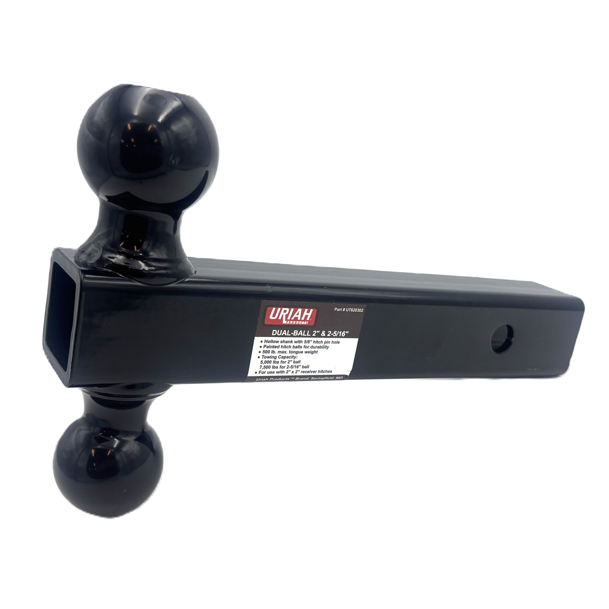 Uriah Products Dual Ball Trailer Hitch Mount — 2in. & 2-5/16in. Ball, 5,000 lbs. & 7,500 lbs. GTW, Black Powder Coat, Model# UT620302